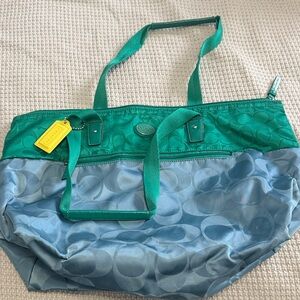 Coach Teal and Sky Blue Signature Tote